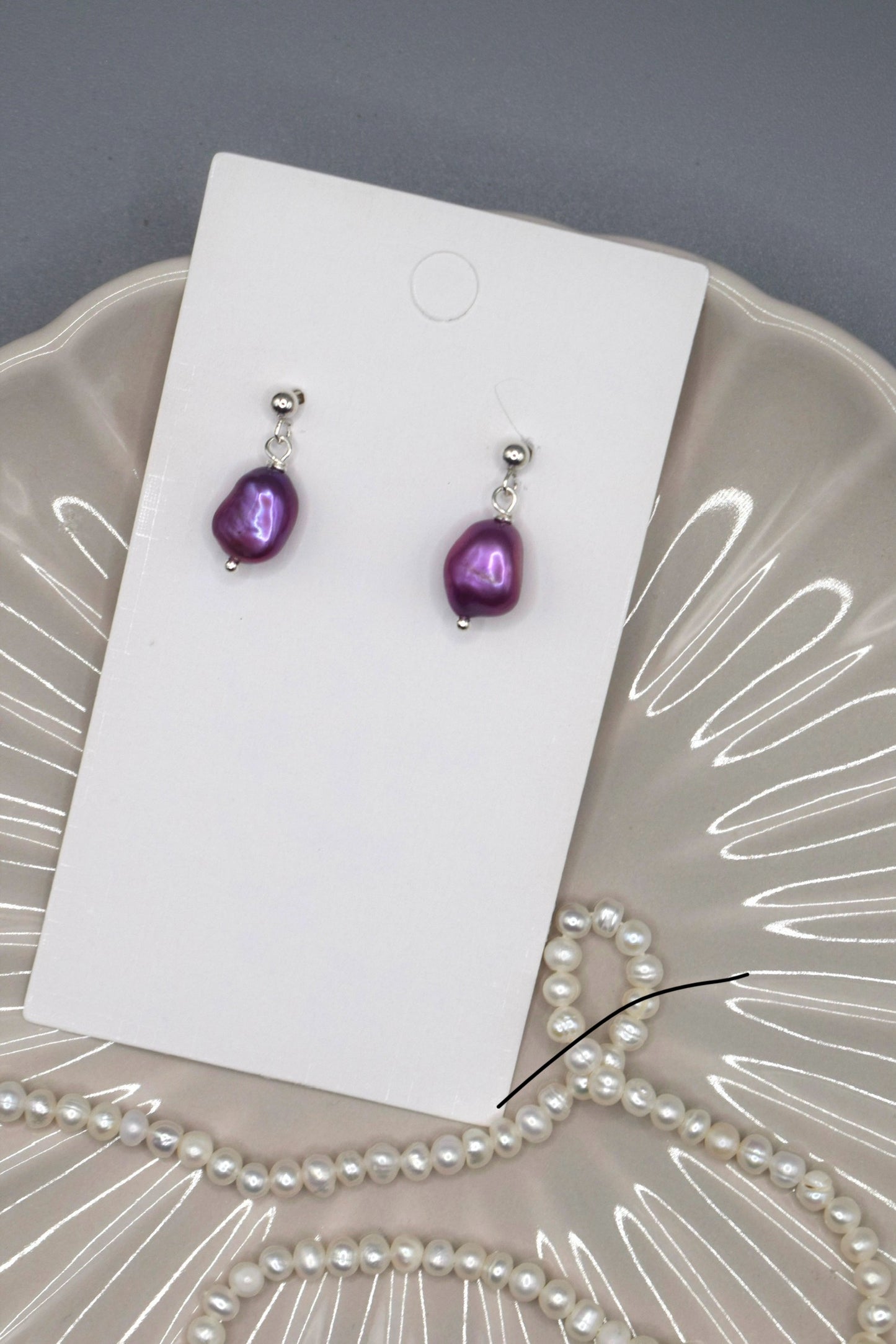 Purple Freshwater Pearl Drop Studs