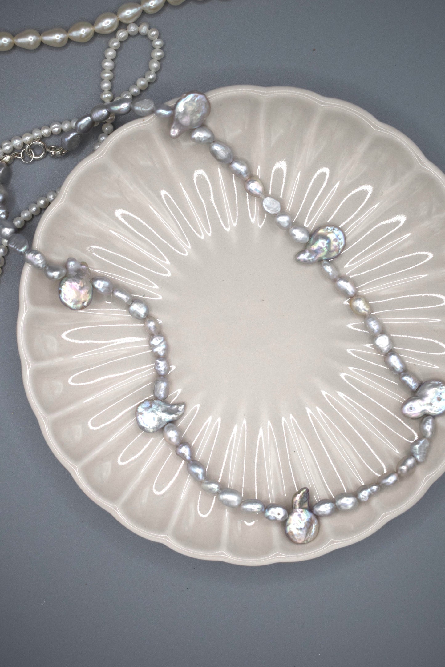 Iridescent Silver Coin Pearl Necklace