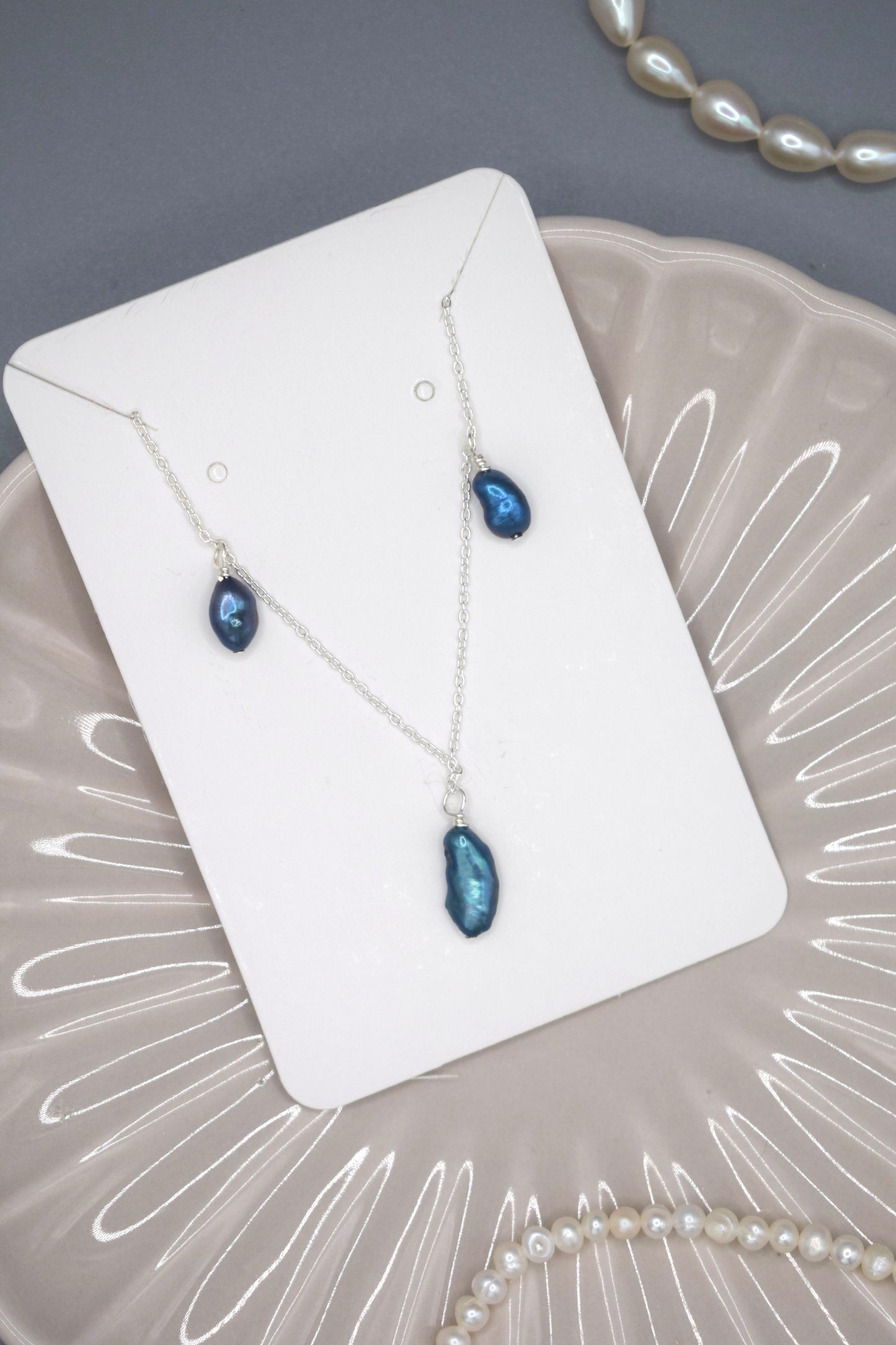 Triple Blue Keshi Pearl Necklace