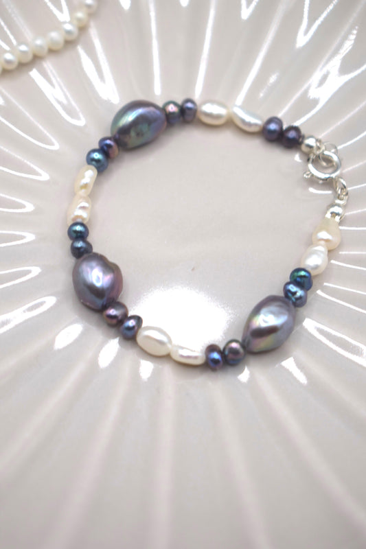 Peacock and White Pearl Bracelet