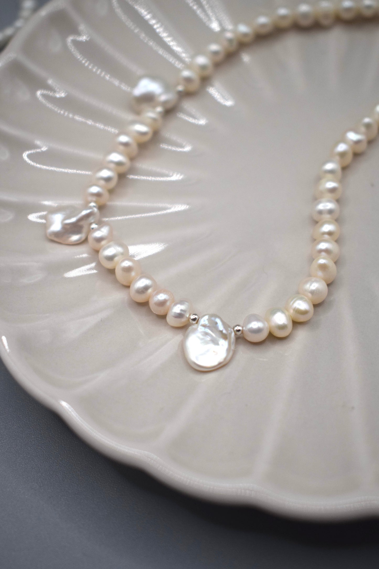 White Pearl and Keshi Necklace