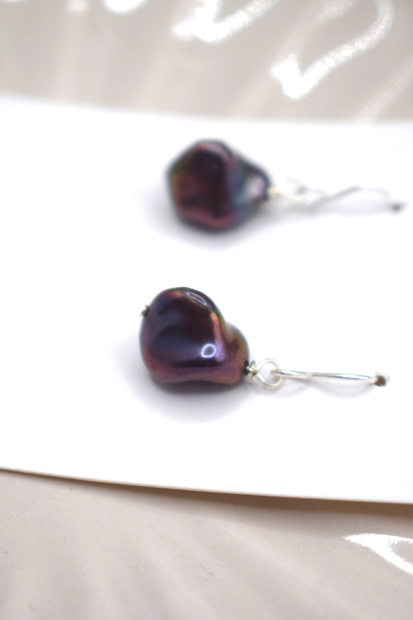 Black Rainbow Keshi Pearl Earrings