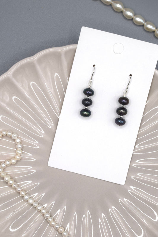 Three-Tiered Blue Freshwater Pearl Earrings