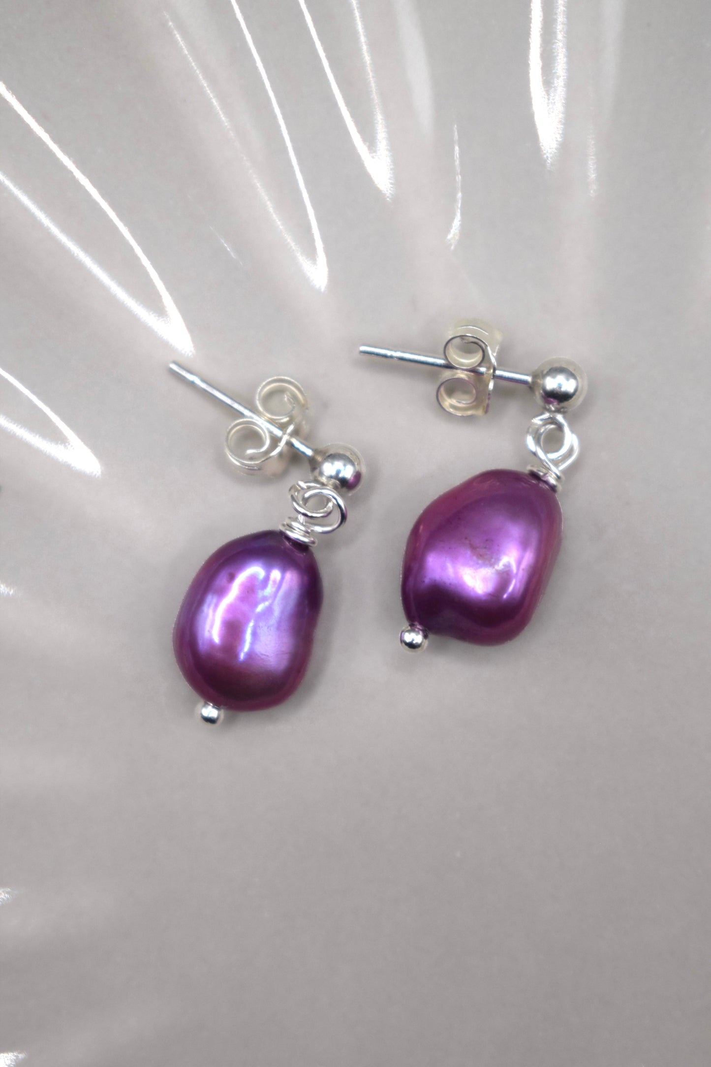 Purple Freshwater Pearl Drop Studs