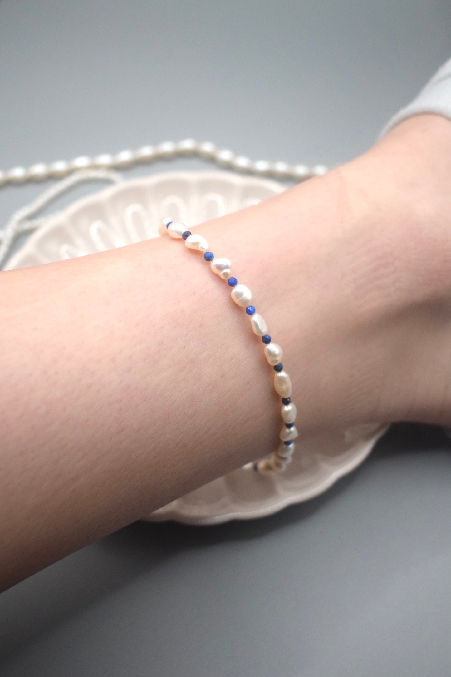 Single Lapis Lazuli and Pearl Anklet