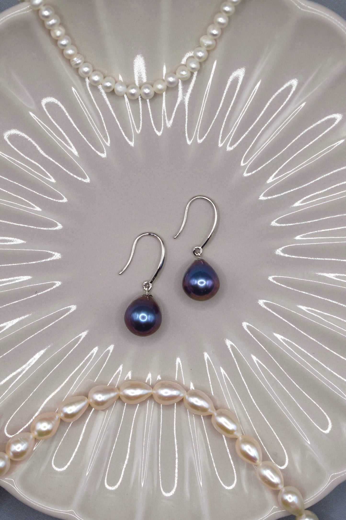 Deep Blue Freshwater Pearl Drop Earrings