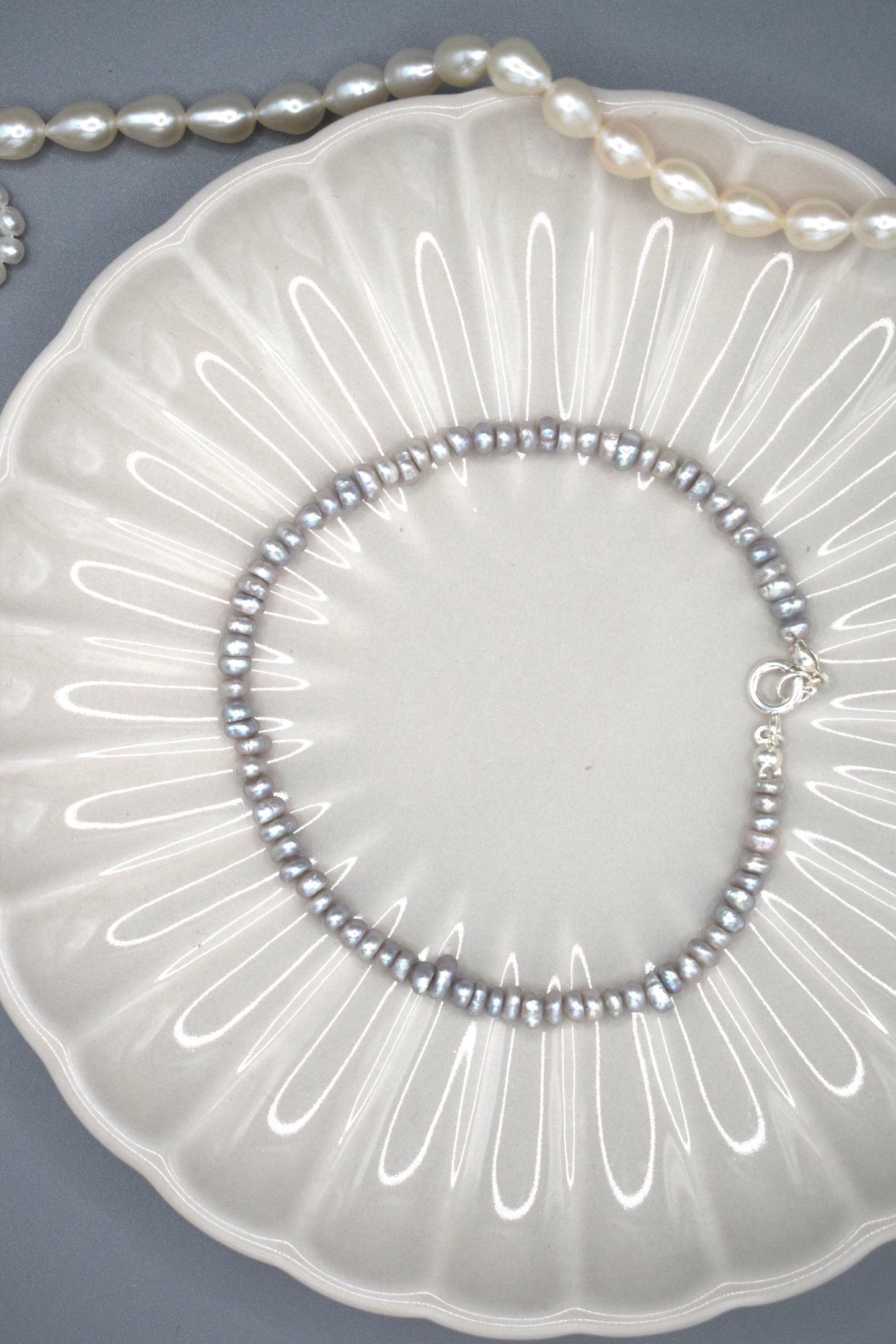 Silver Button Pearl Anklet