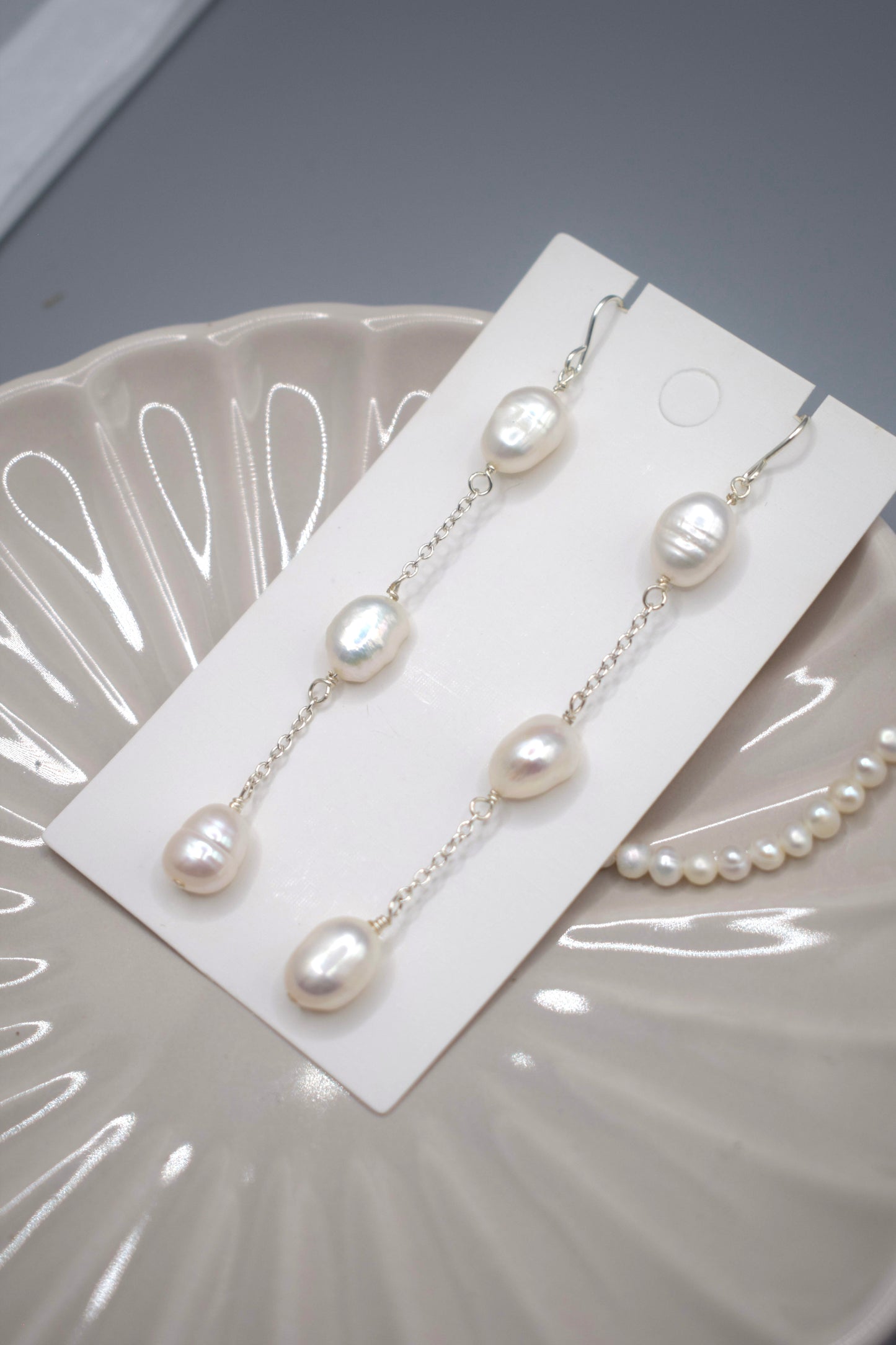 Three Pearl Drop Earrings Freshwater Pearl - Gift, Birthday, Anniversary, Christmas