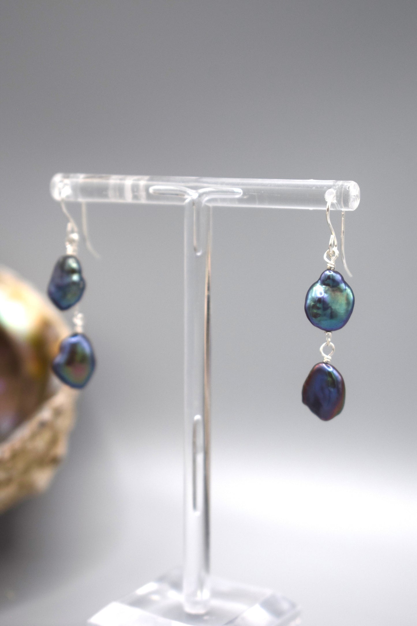 Double Peacock Pearl Drop Earrings