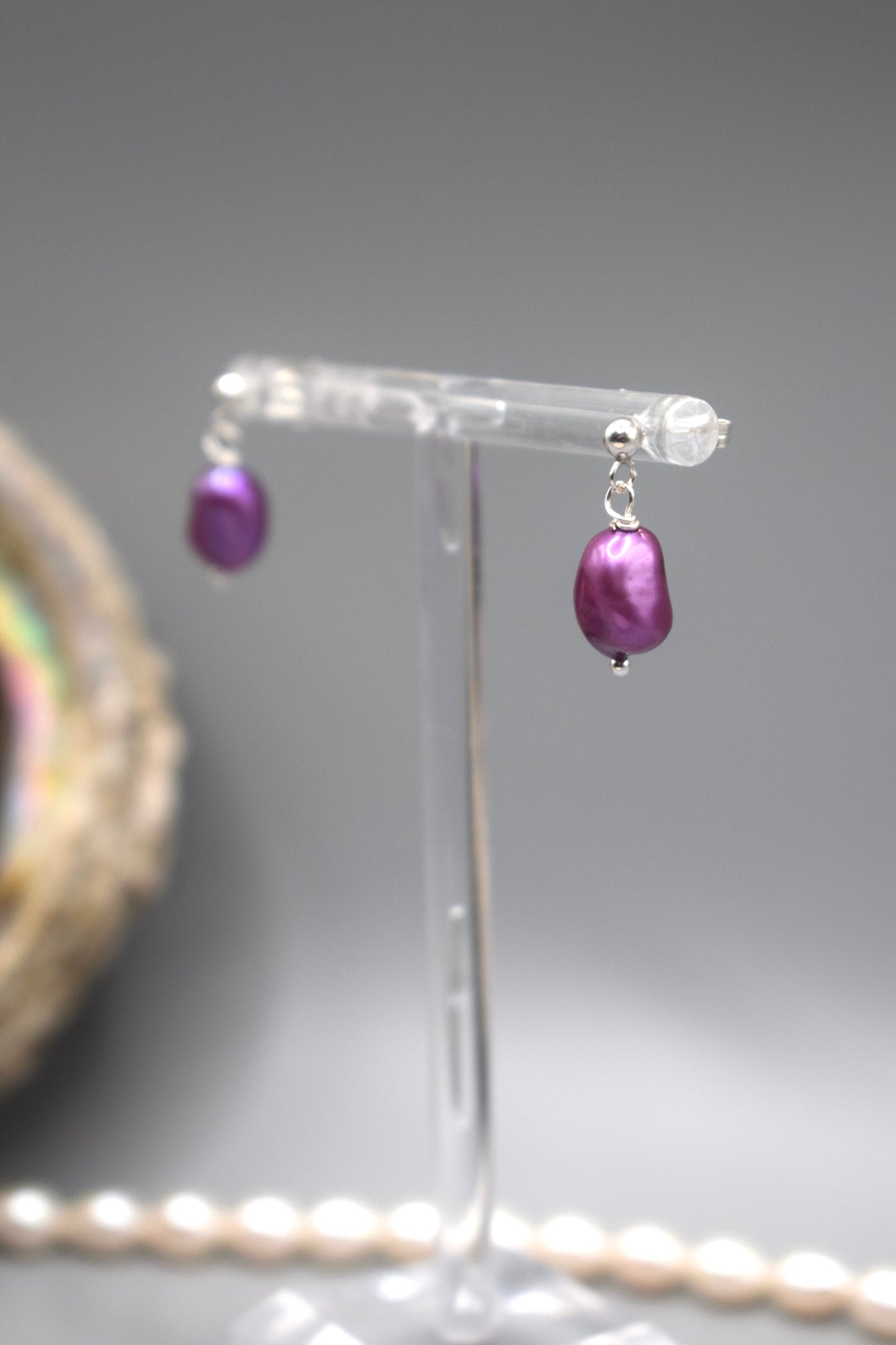 Purple Freshwater Pearl Drop Studs