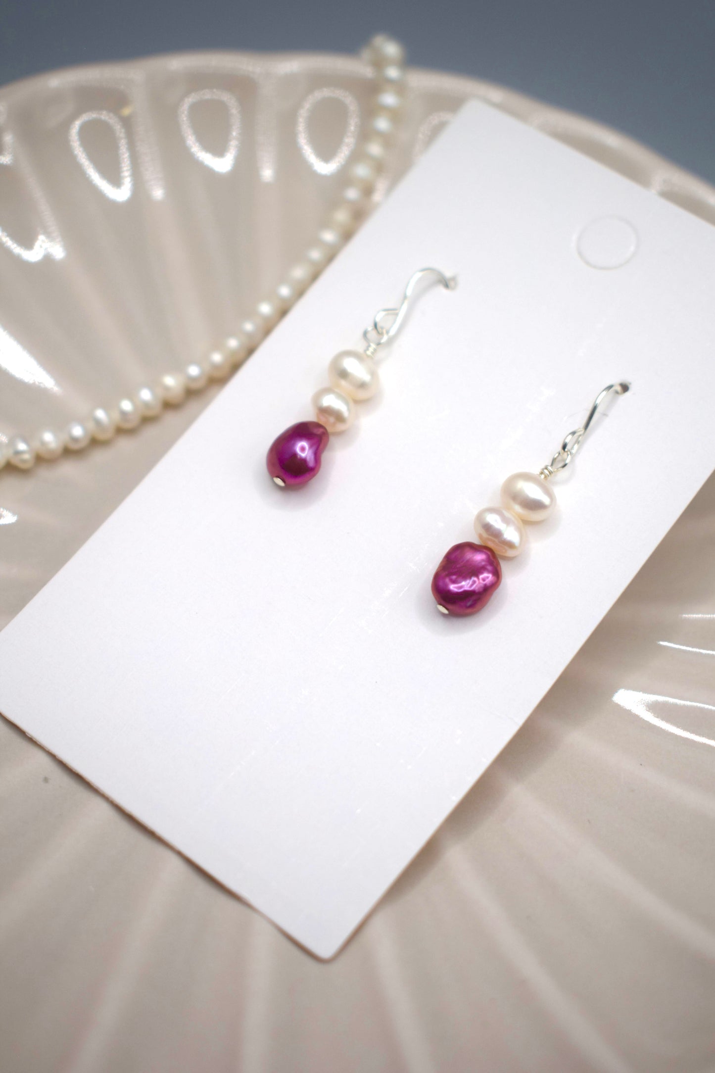 Magenta Freshwater Pearl drop Earrings