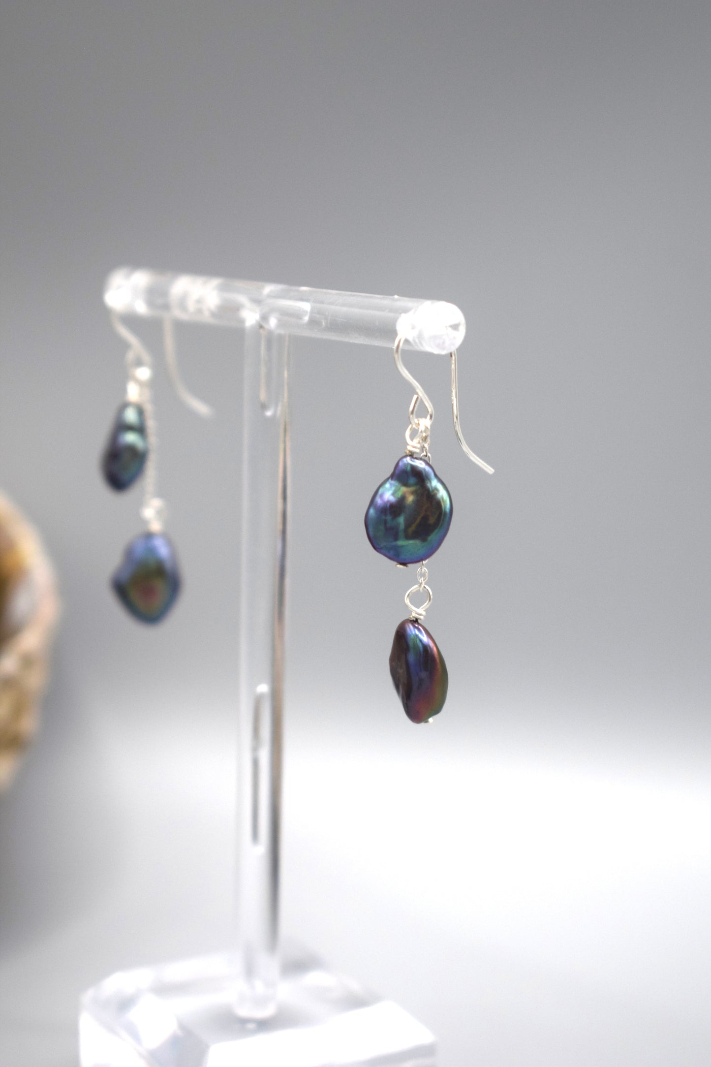 Double Peacock Pearl Drop Earrings