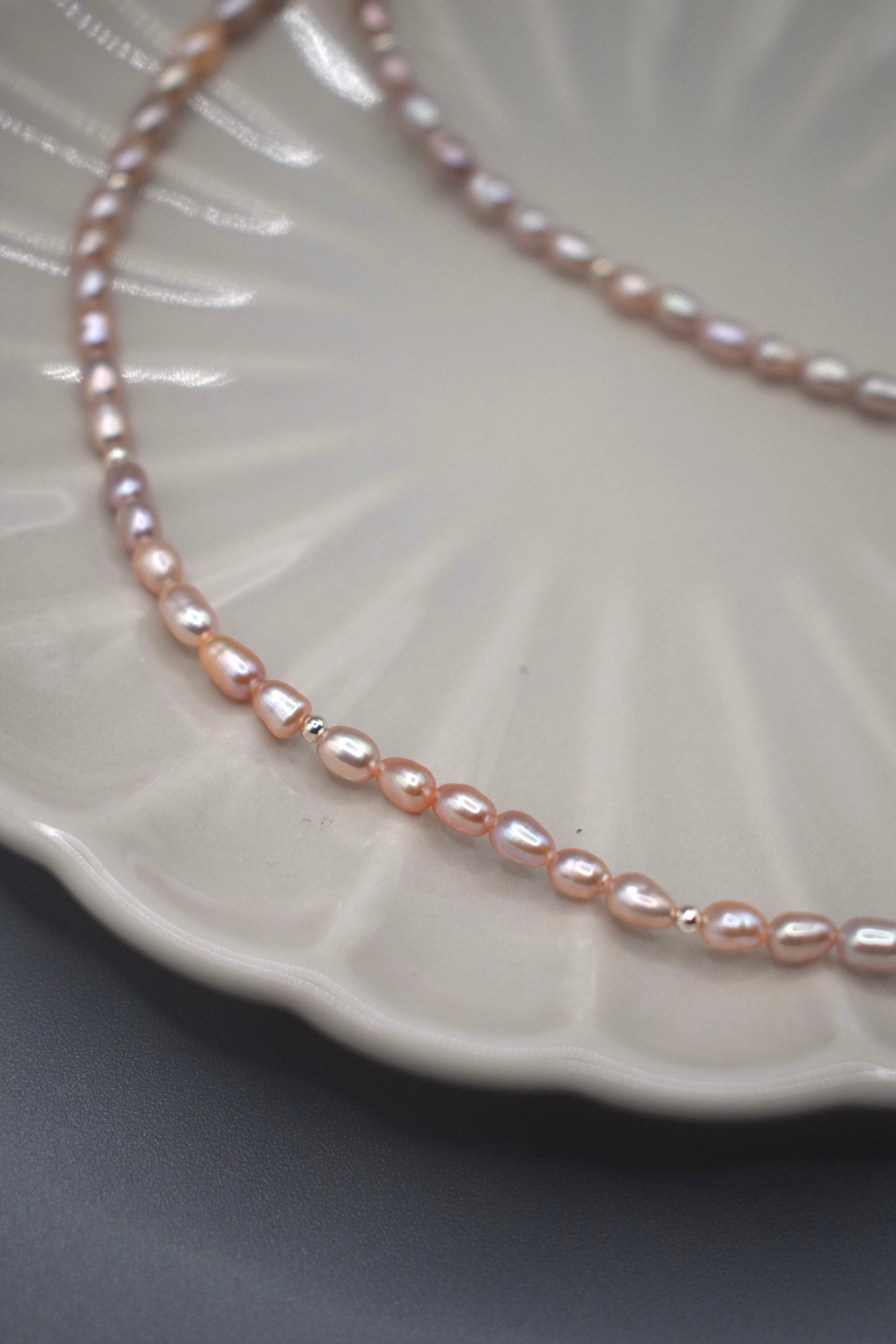 Tiny Pink Rice Pearl Necklace