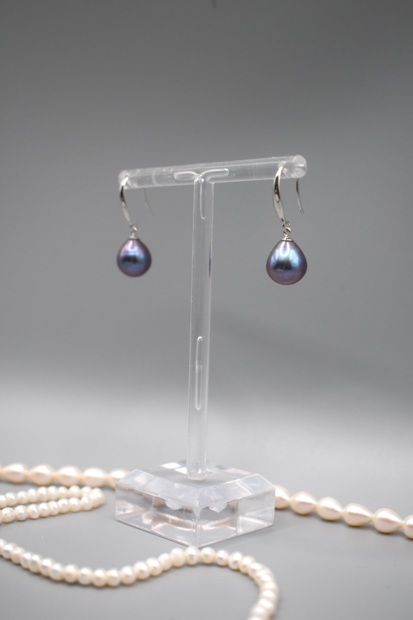 Deep Blue Freshwater Pearl Drop Earrings