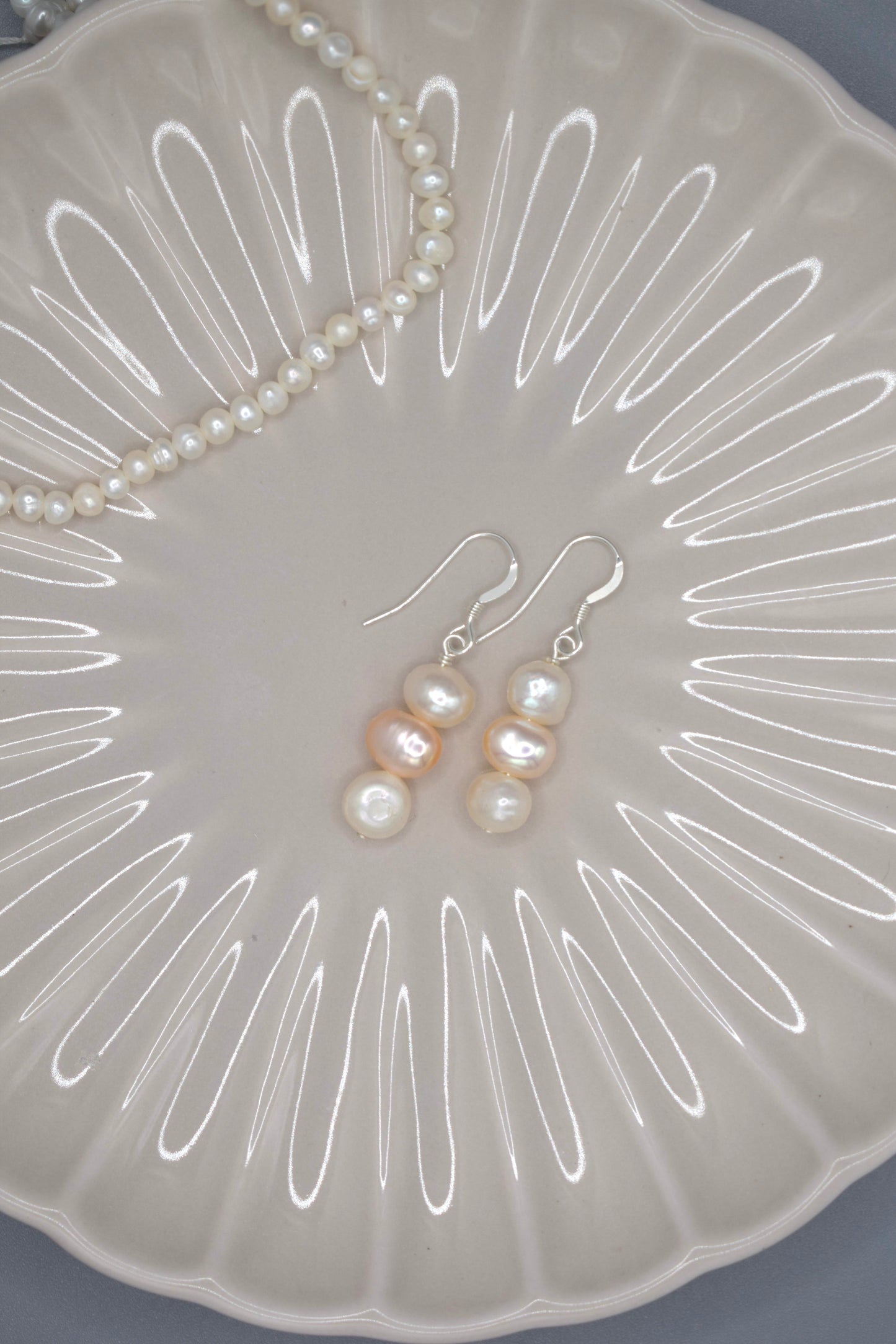 White and Pink Freshwater Pearl Earrings