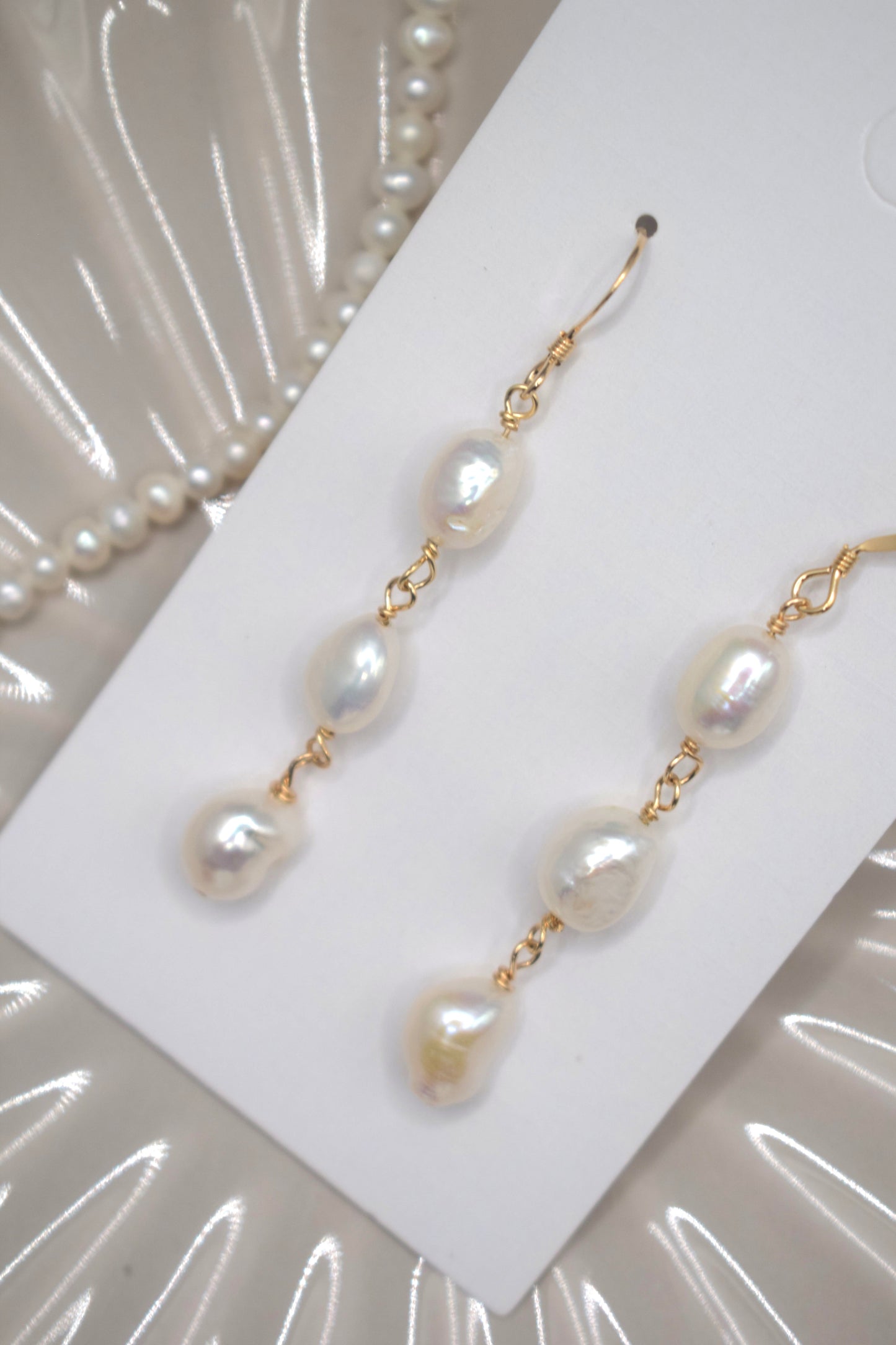 Three-Pearl Drop Earrings