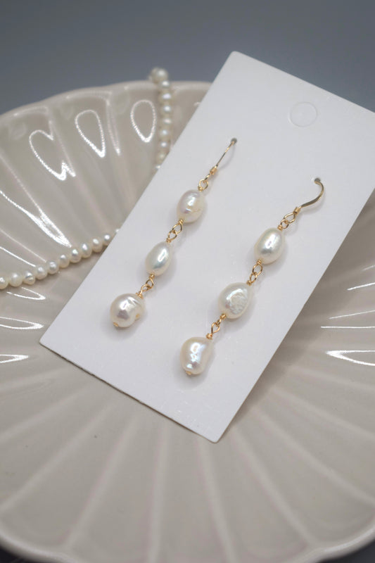 Three-Pearl Drop Earrings