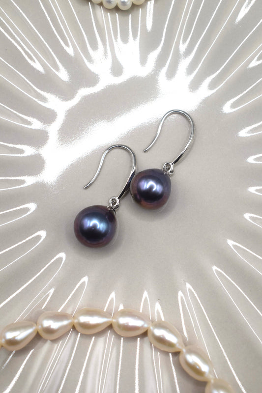 Deep Blue Freshwater Pearl Drop Earrings