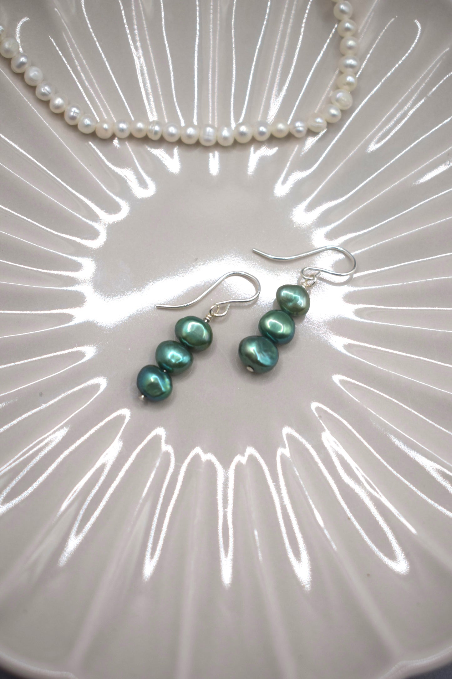 Triple Green Pearl Earrings