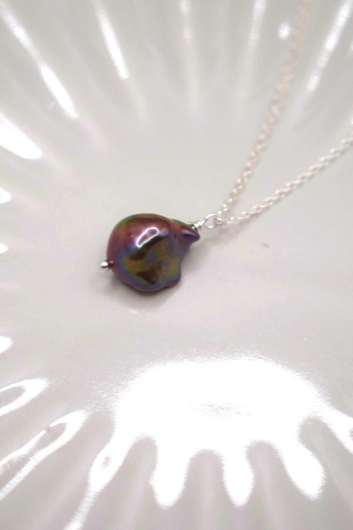 Black Rainbow Keshi Pearl Necklace