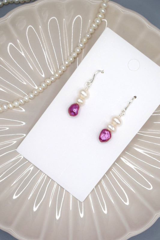 Magenta Freshwater Pearl drop Earrings