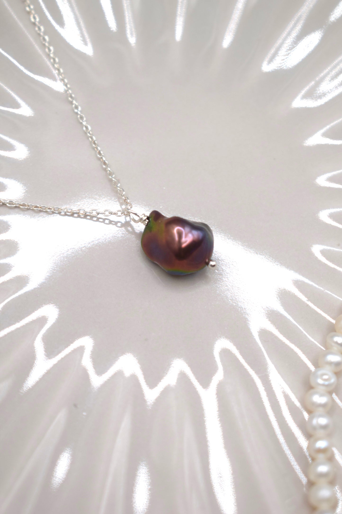 Black Rainbow Keshi Pearl Necklace