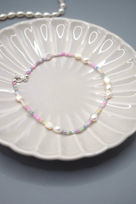 Pearl and Rainbow Bead Anklet