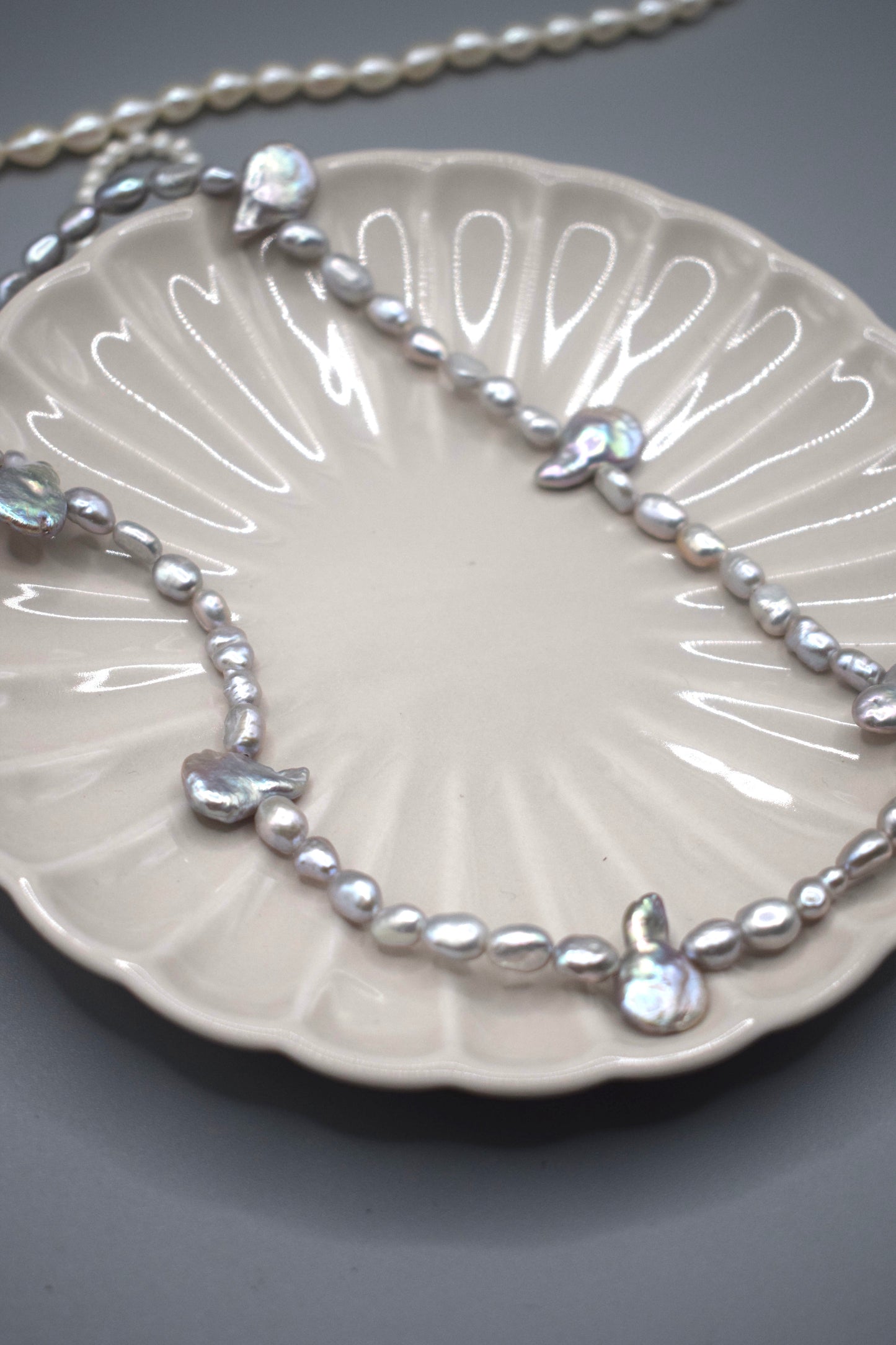 Iridescent Silver Coin Pearl Necklace