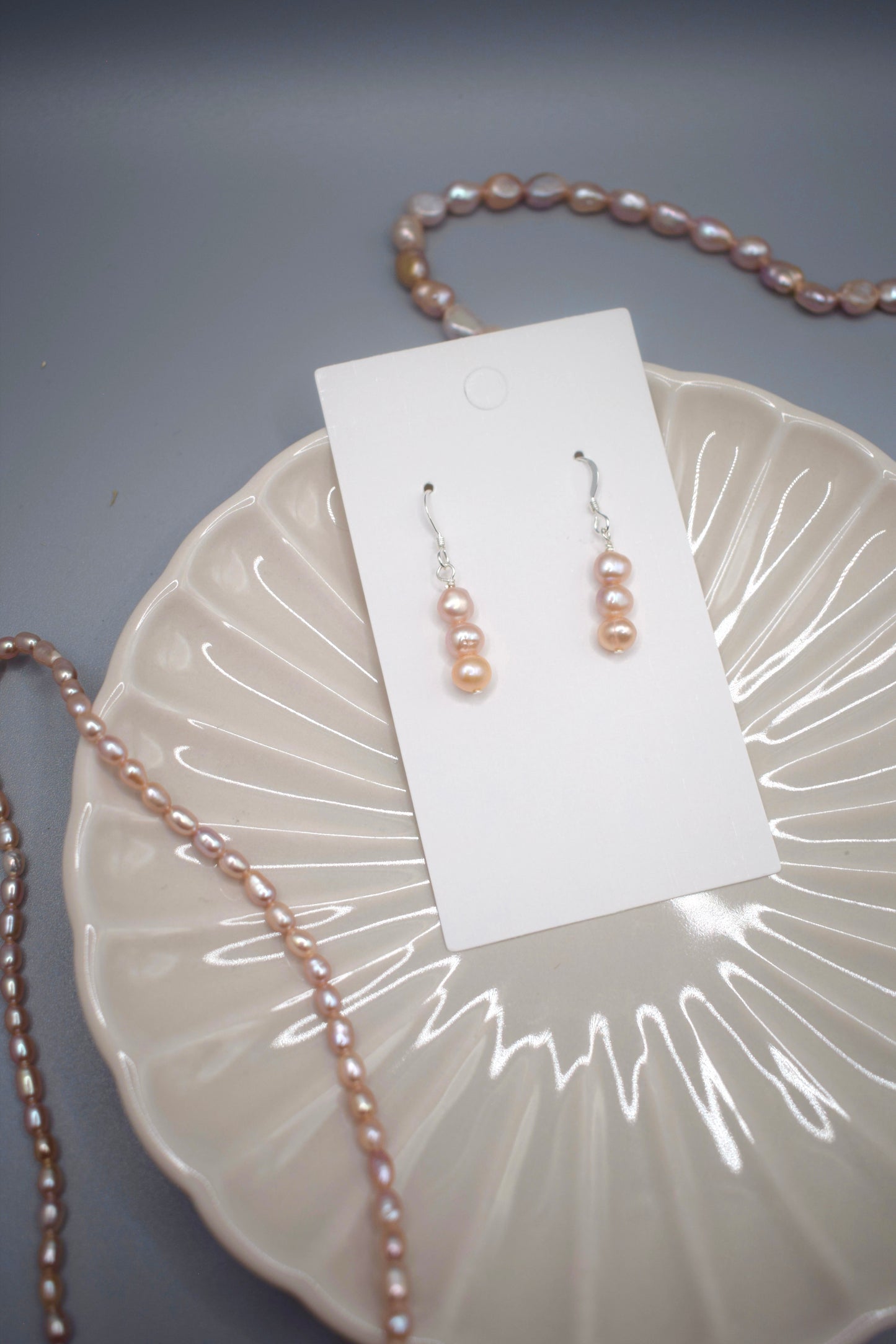 Light Pink Three Pearl Drop Earrings