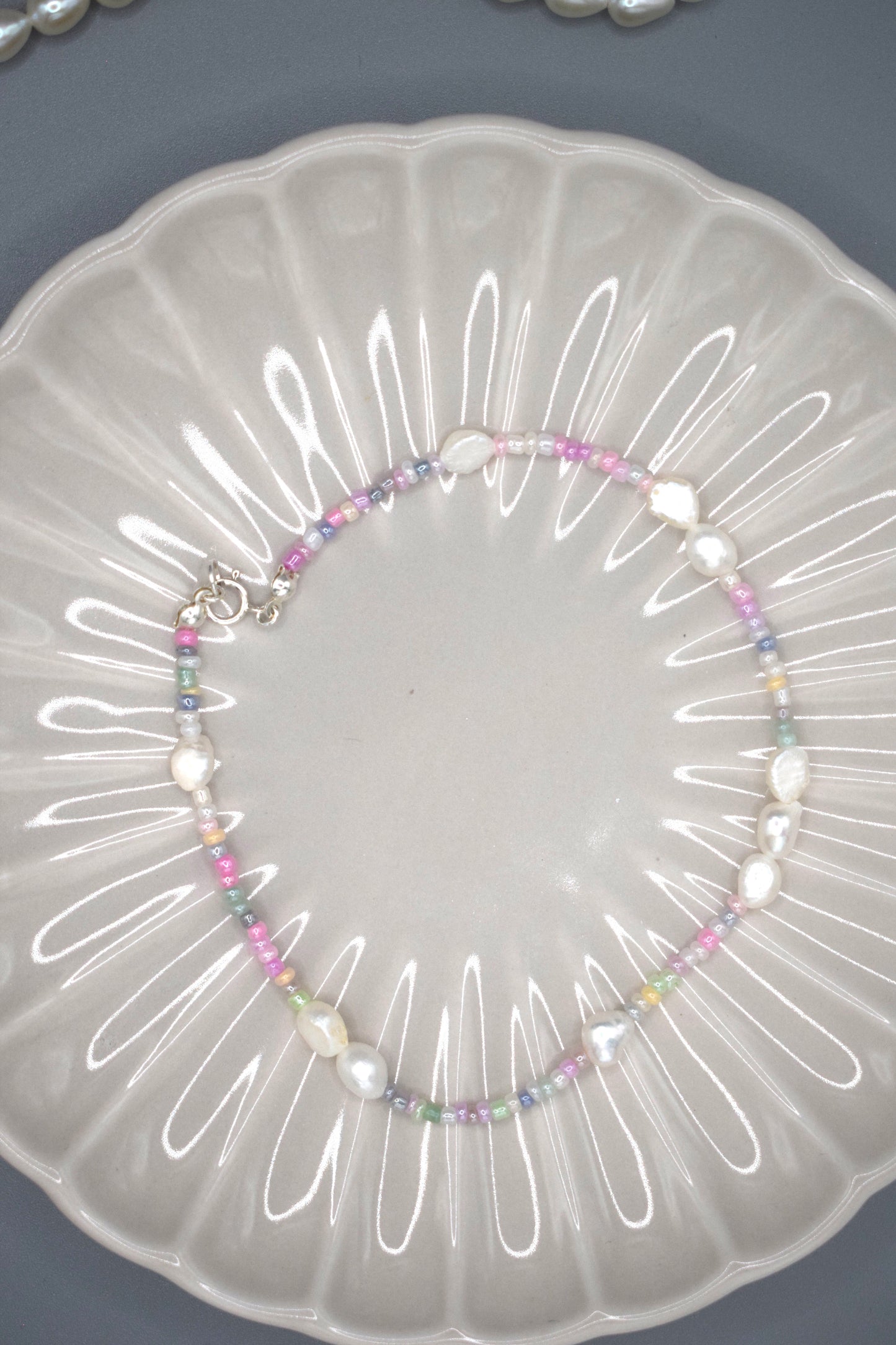 Pearl and Rainbow Bead Anklet