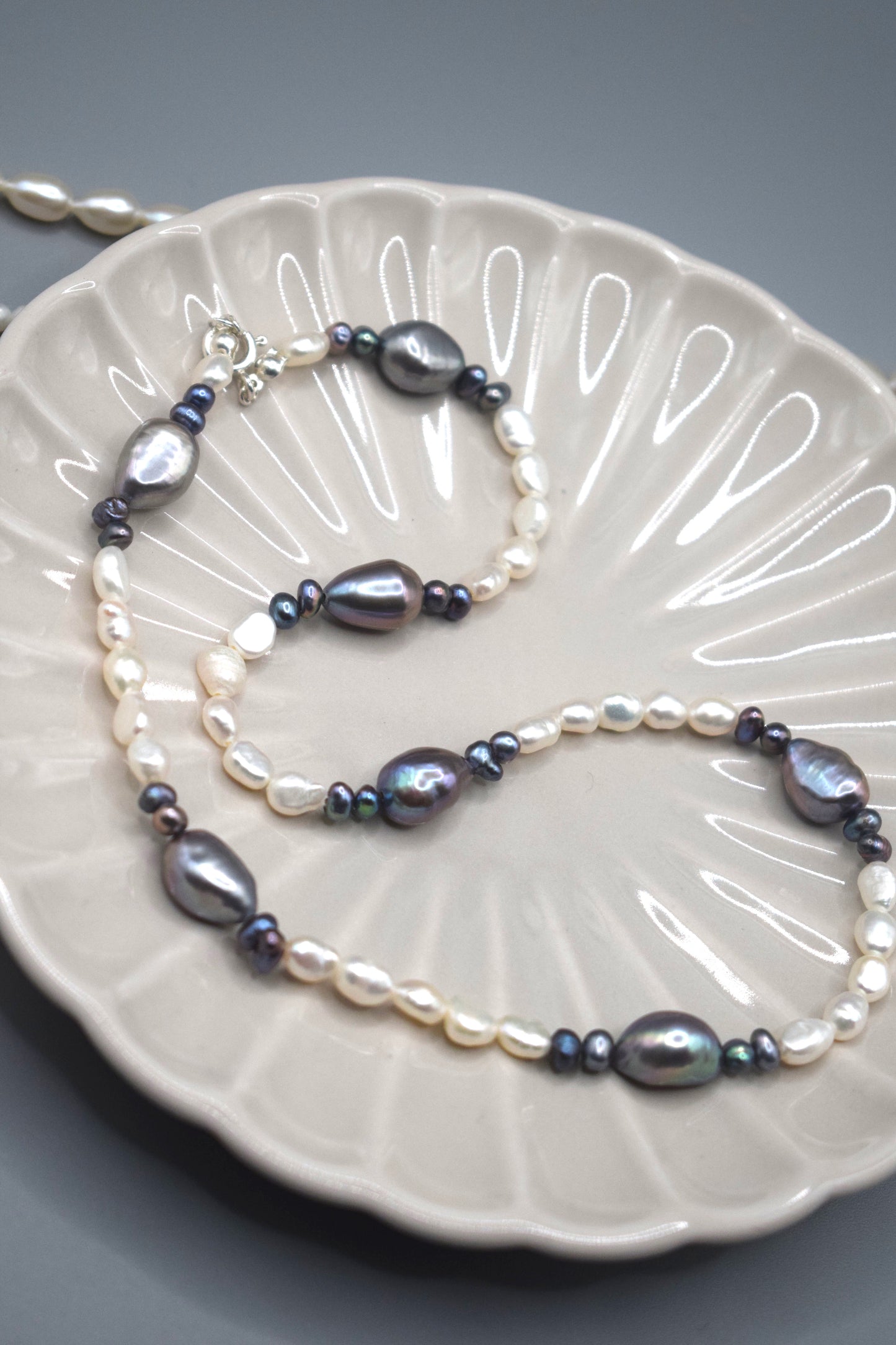 Peacock Pearl Spacer Necklace