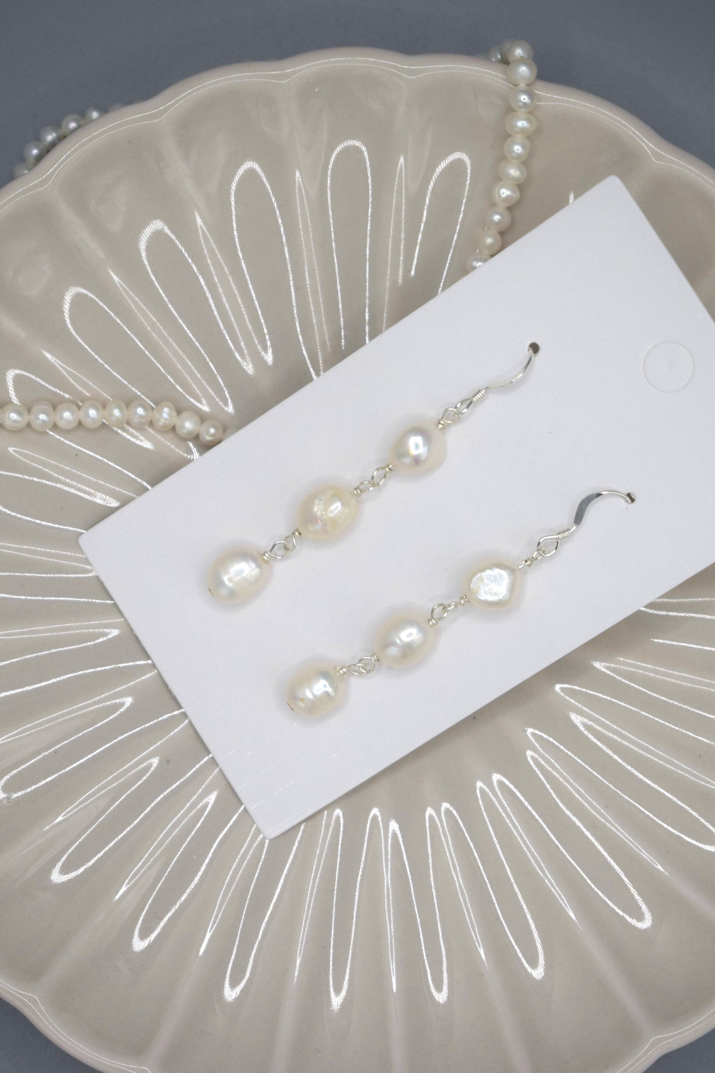 Three-Pearl Drop Earrings