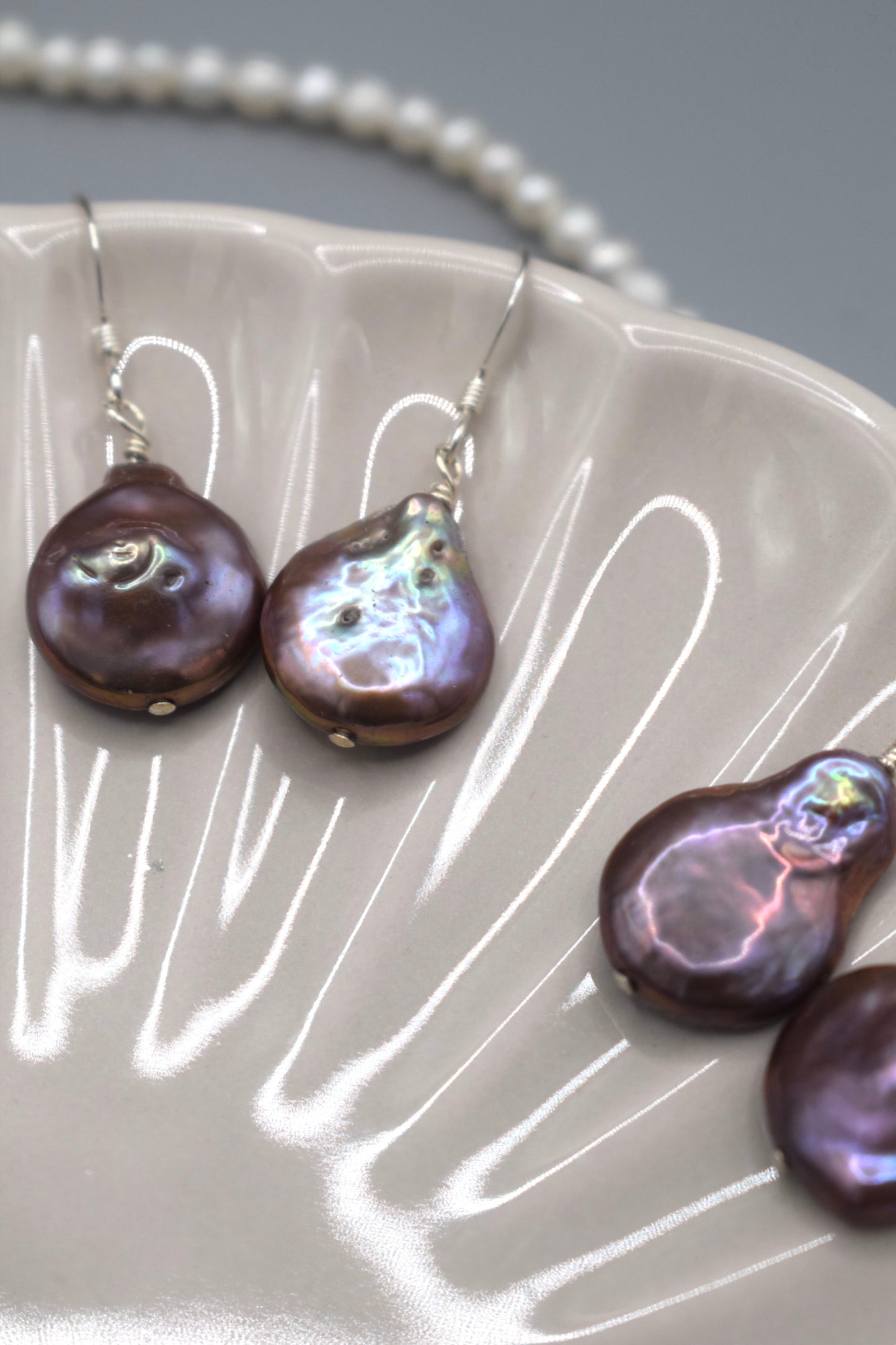 Twilight Shimmer Drop Coin Pearl Earrings