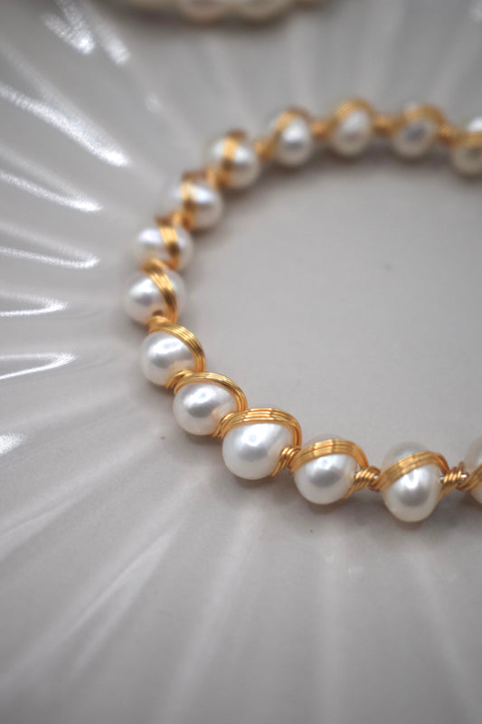 Gold-Plated Wrapped Pearl Bracelet