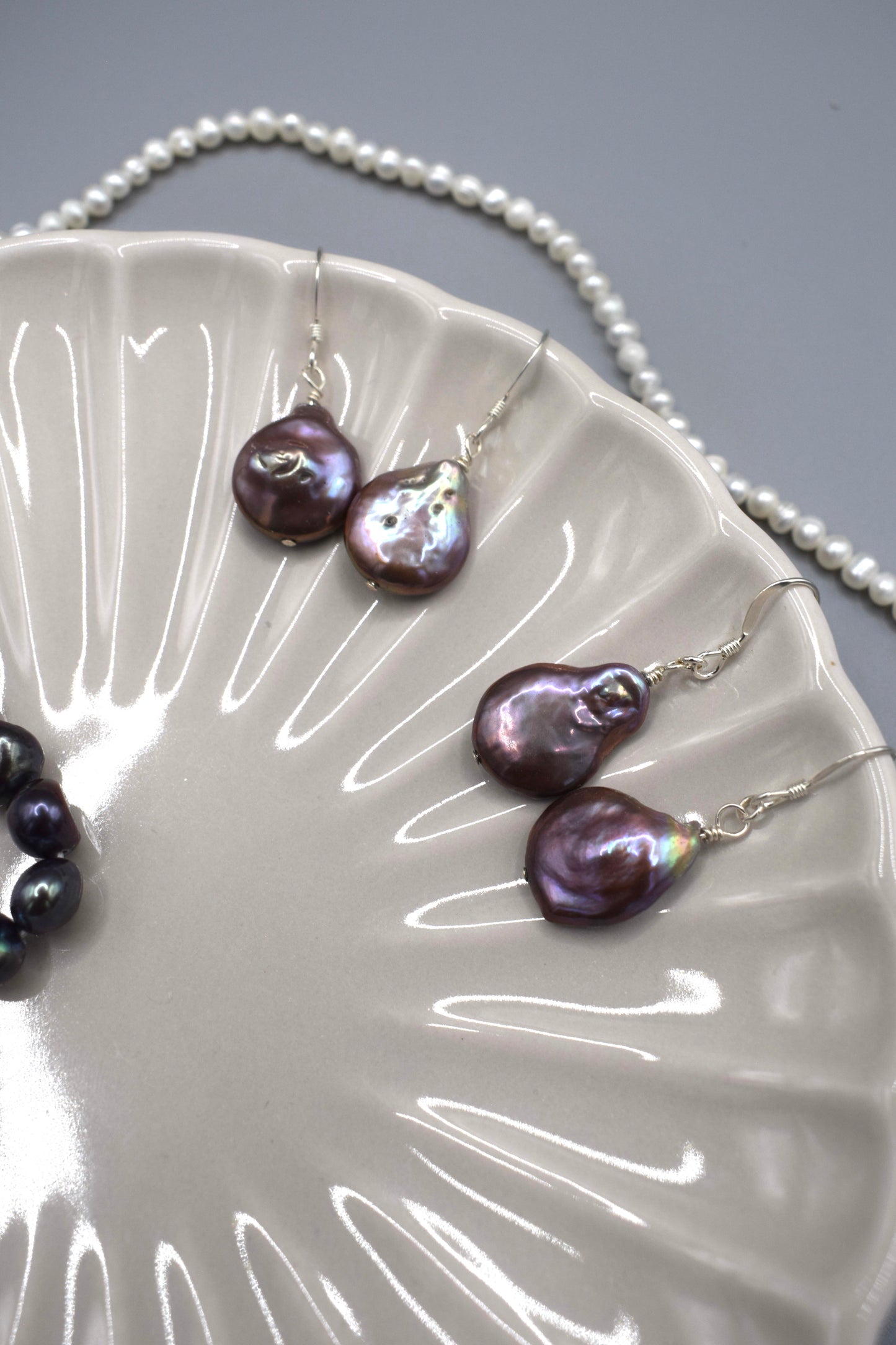 Twilight Shimmer Drop Coin Pearl Earrings