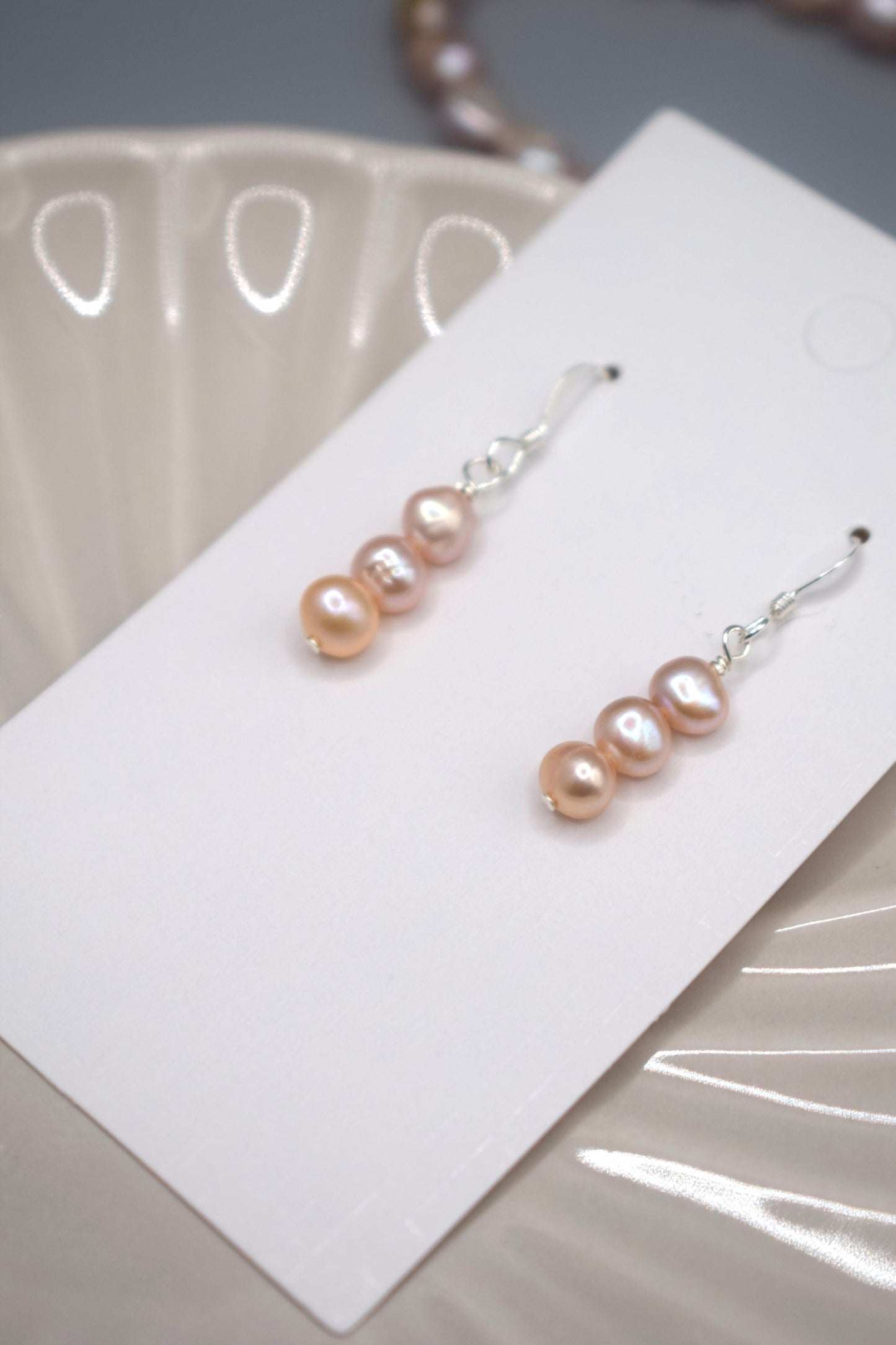 Light Pink Three Pearl Drop Earrings