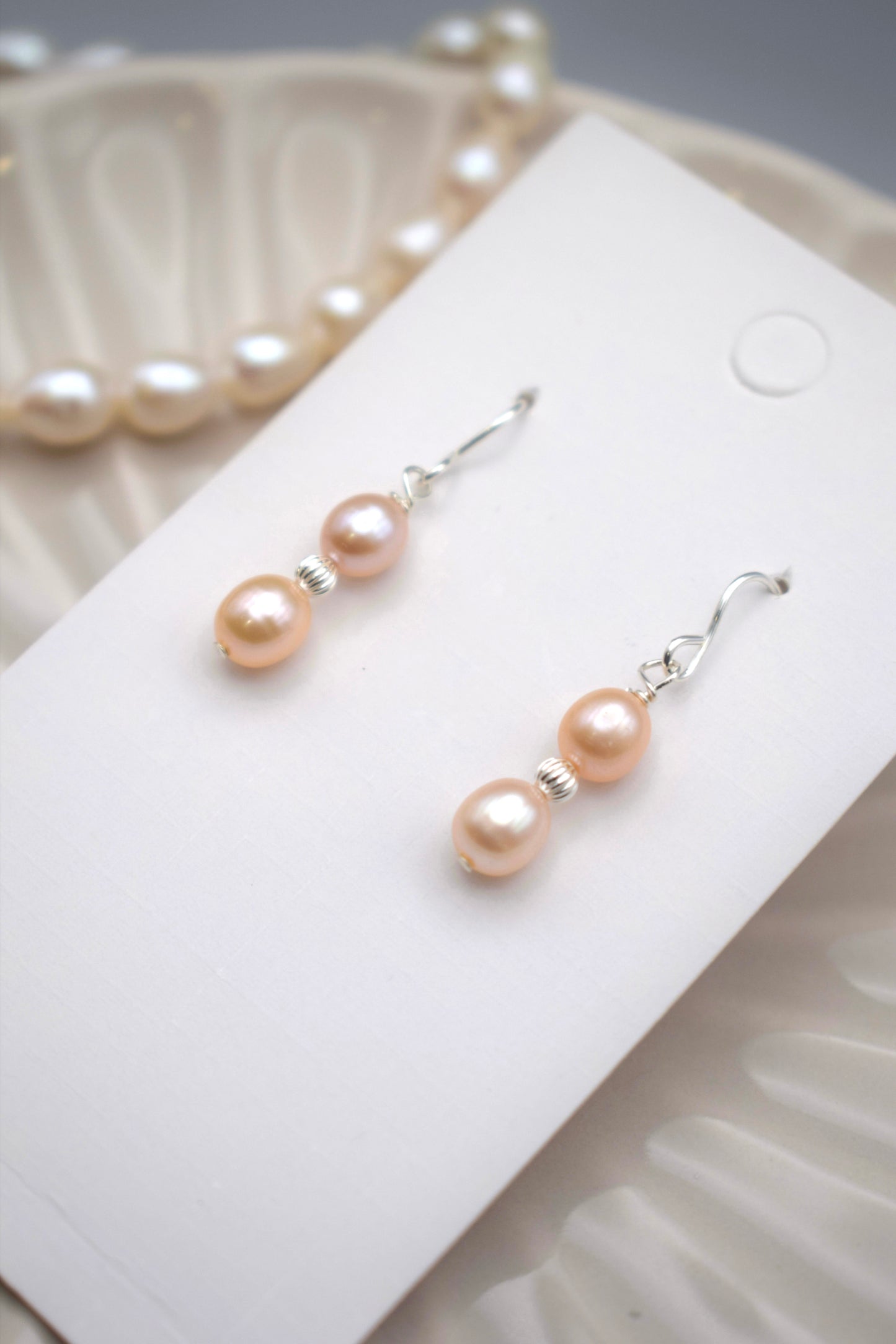 Double Pink Pearl Drop Earrings