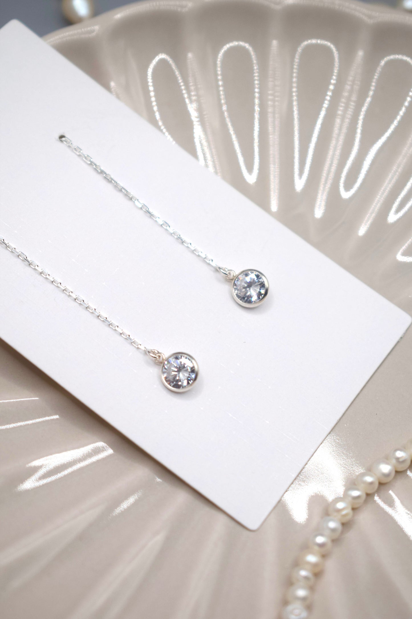 Cubic Zirconia Threader Earrings - Gift, Birthday, Anniversary, Christmas