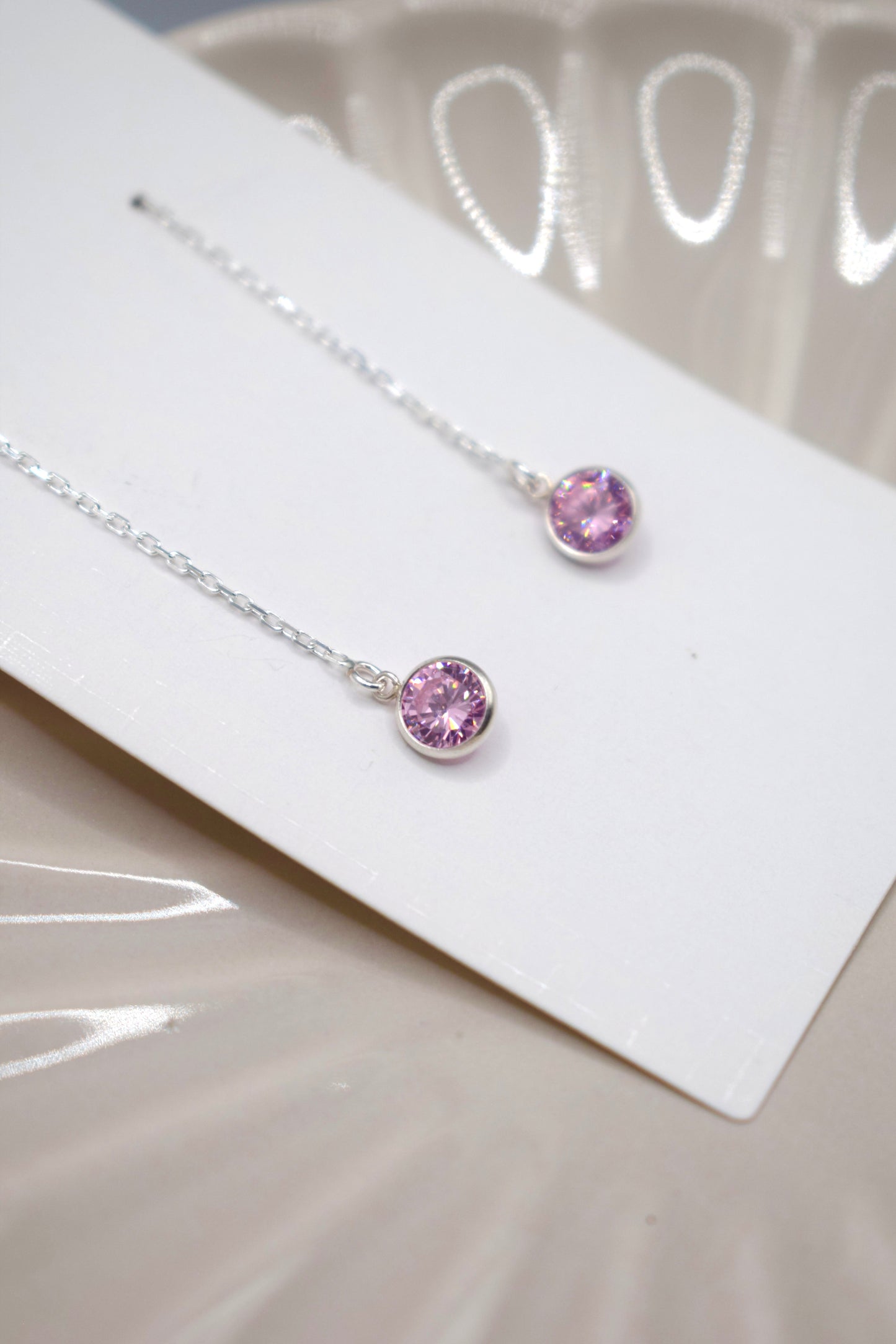 Cubic Zirconia Threader Earrings - Gift, Birthday, Anniversary, Christmas