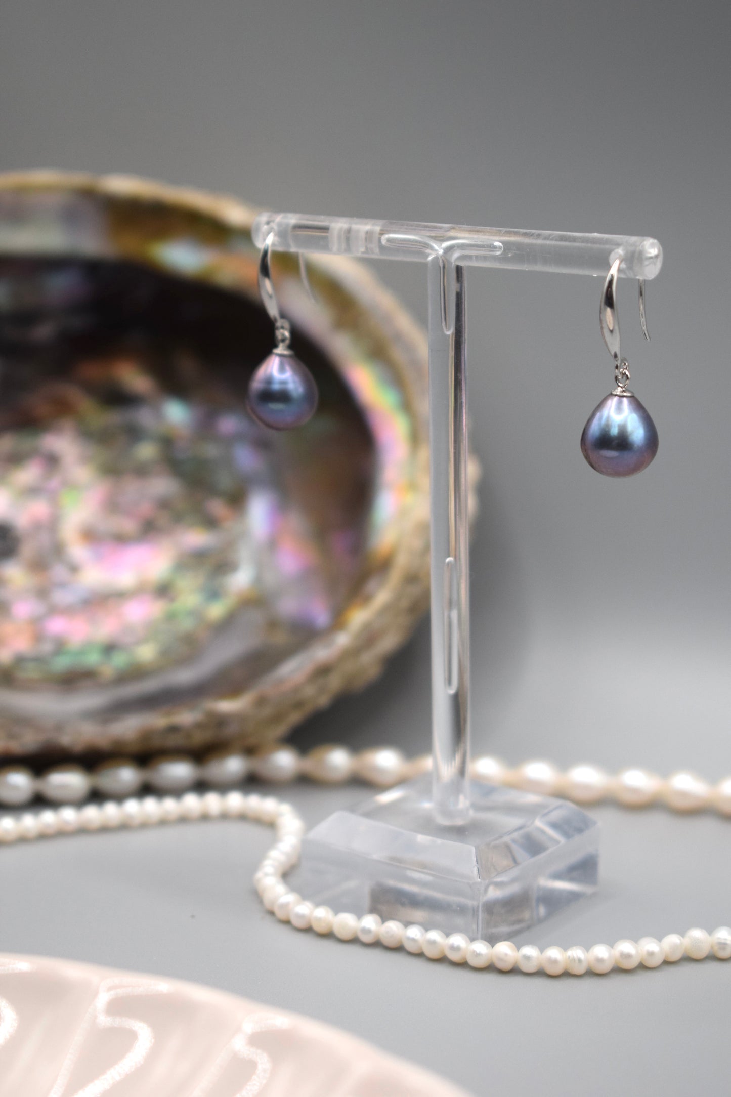 Deep Blue Freshwater Pearl Drop Earrings