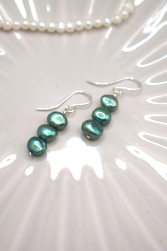 Triple Green Pearl Earrings