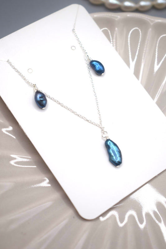 Triple Blue Keshi Pearl Necklace