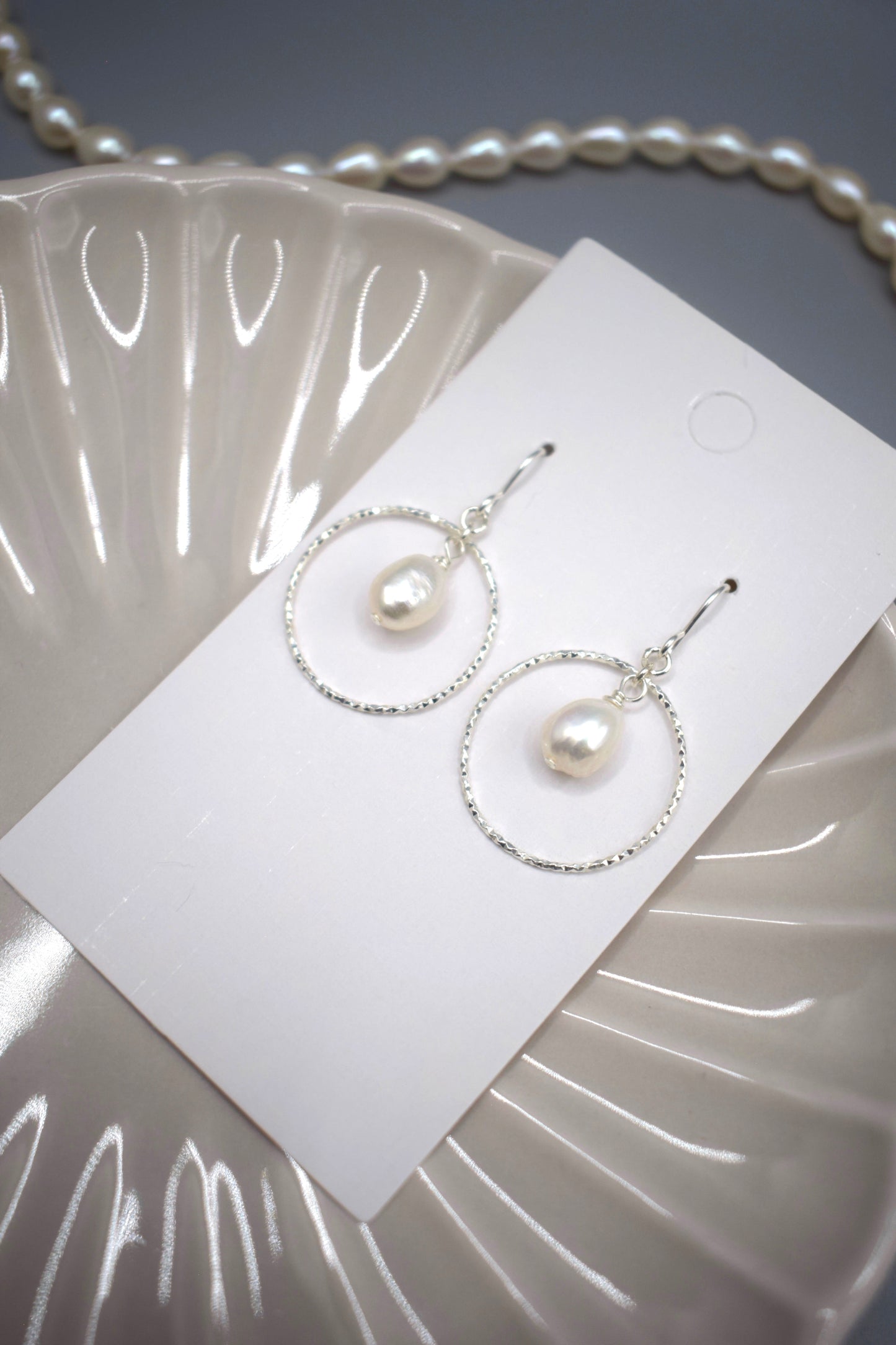 Silver Sparkle Hoop and Freshwater Pearl Earrings