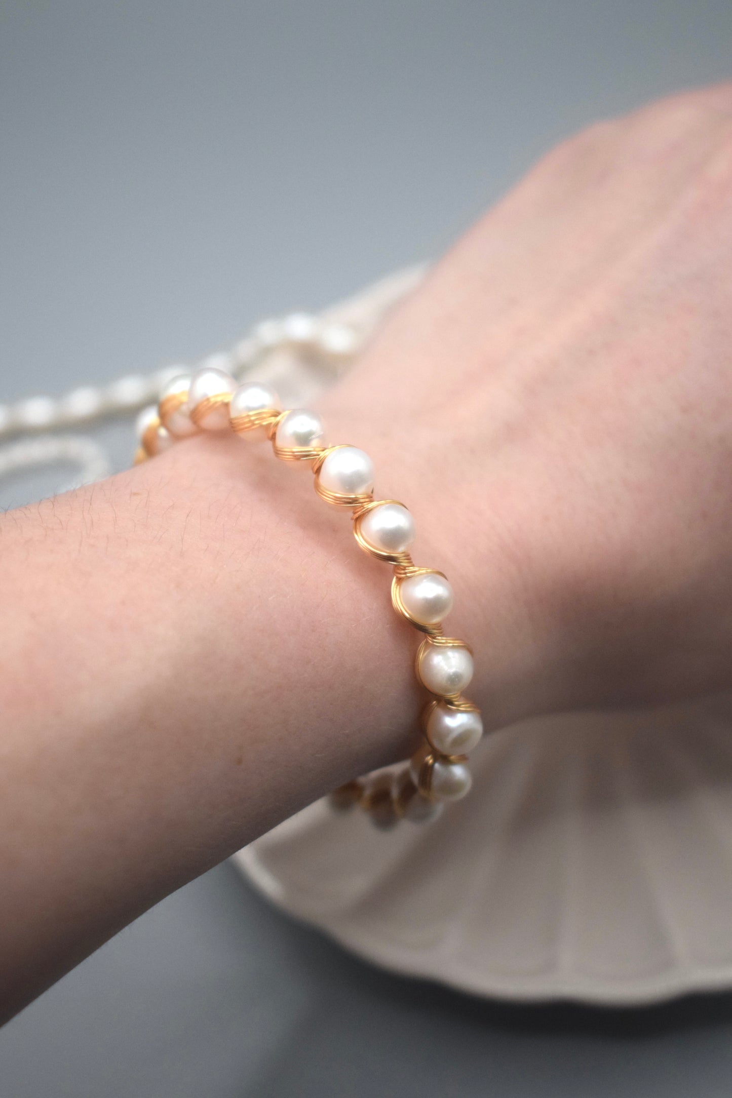 Gold-Plated Wrapped Pearl Bracelet