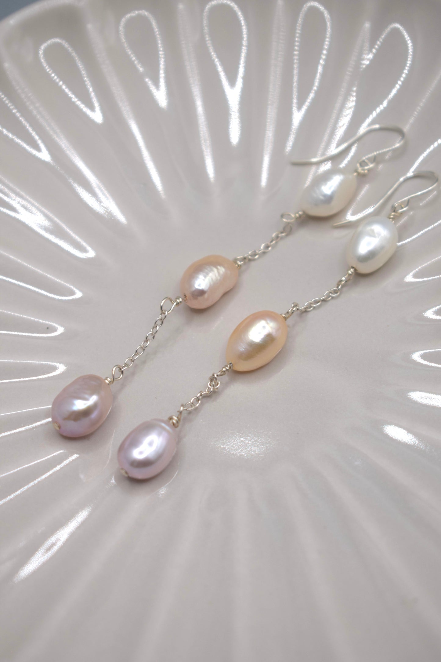 Three Pearl Drop Earrings Freshwater Pearl - Gift, Birthday, Anniversary, Christmas