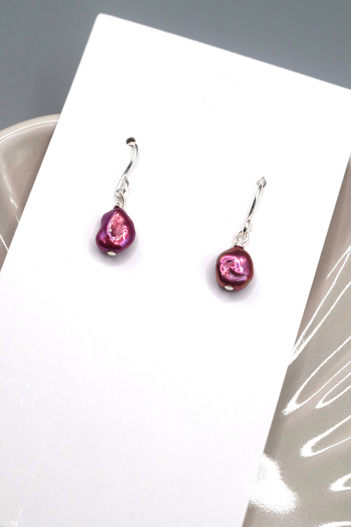 Pink/ Red Freshwater Keshi Pearl Earrings