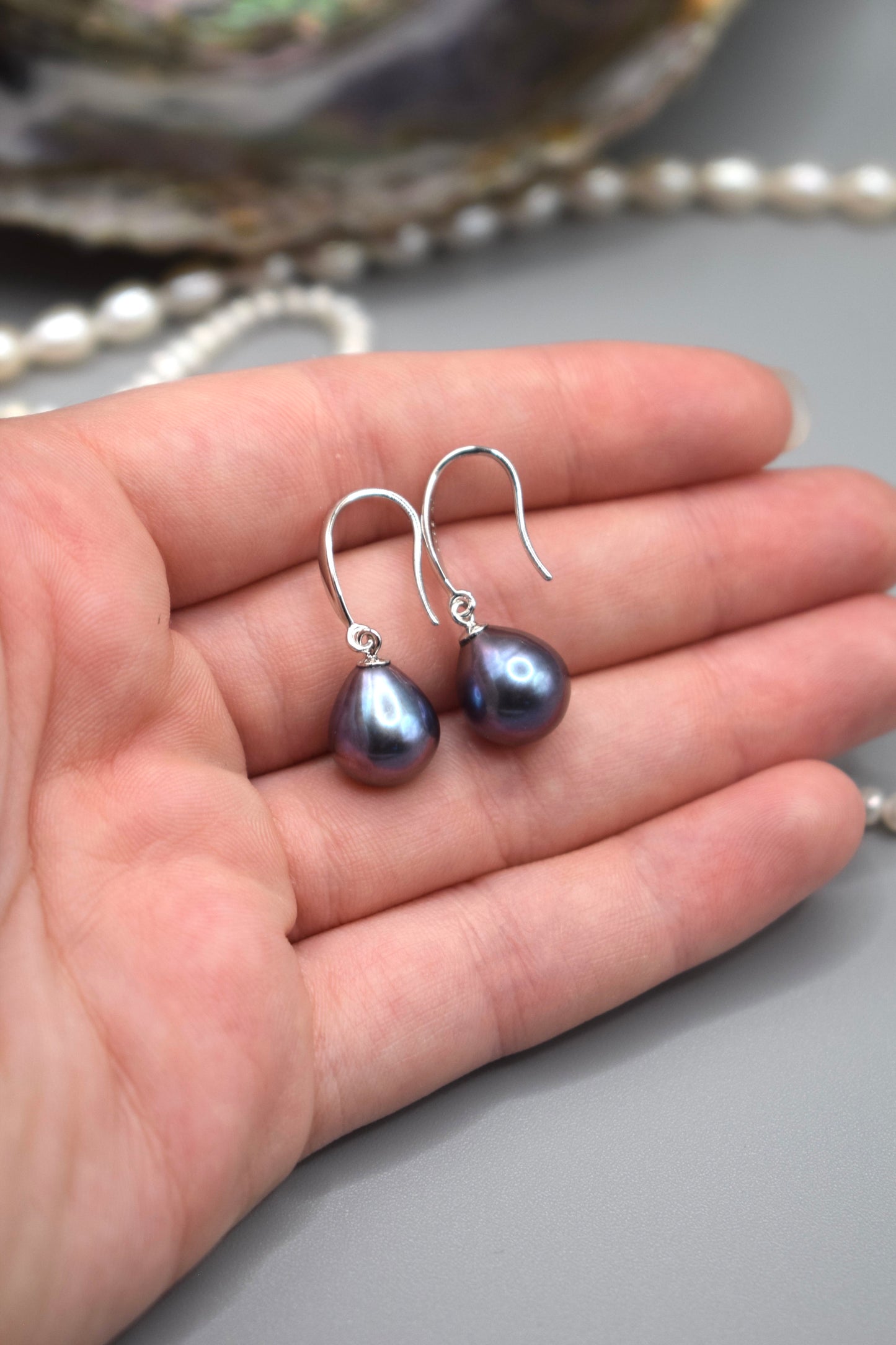 Deep Blue Freshwater Pearl Drop Earrings