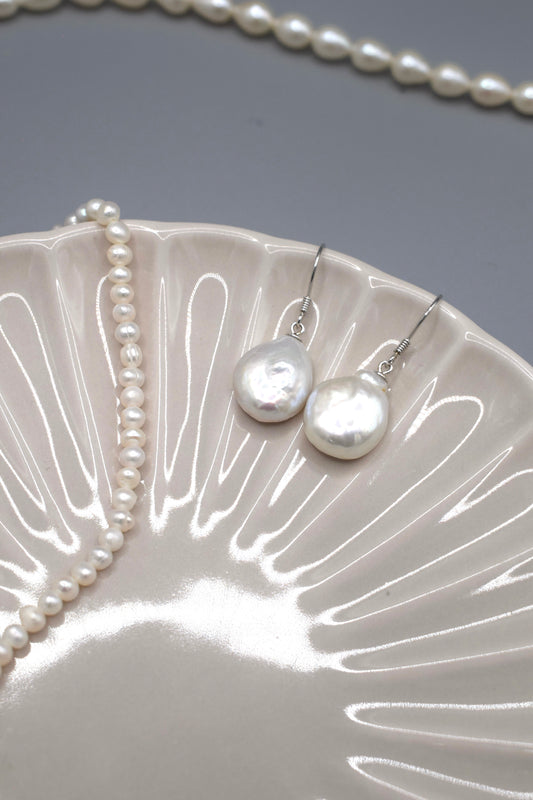 White Coin Pearl Earrings