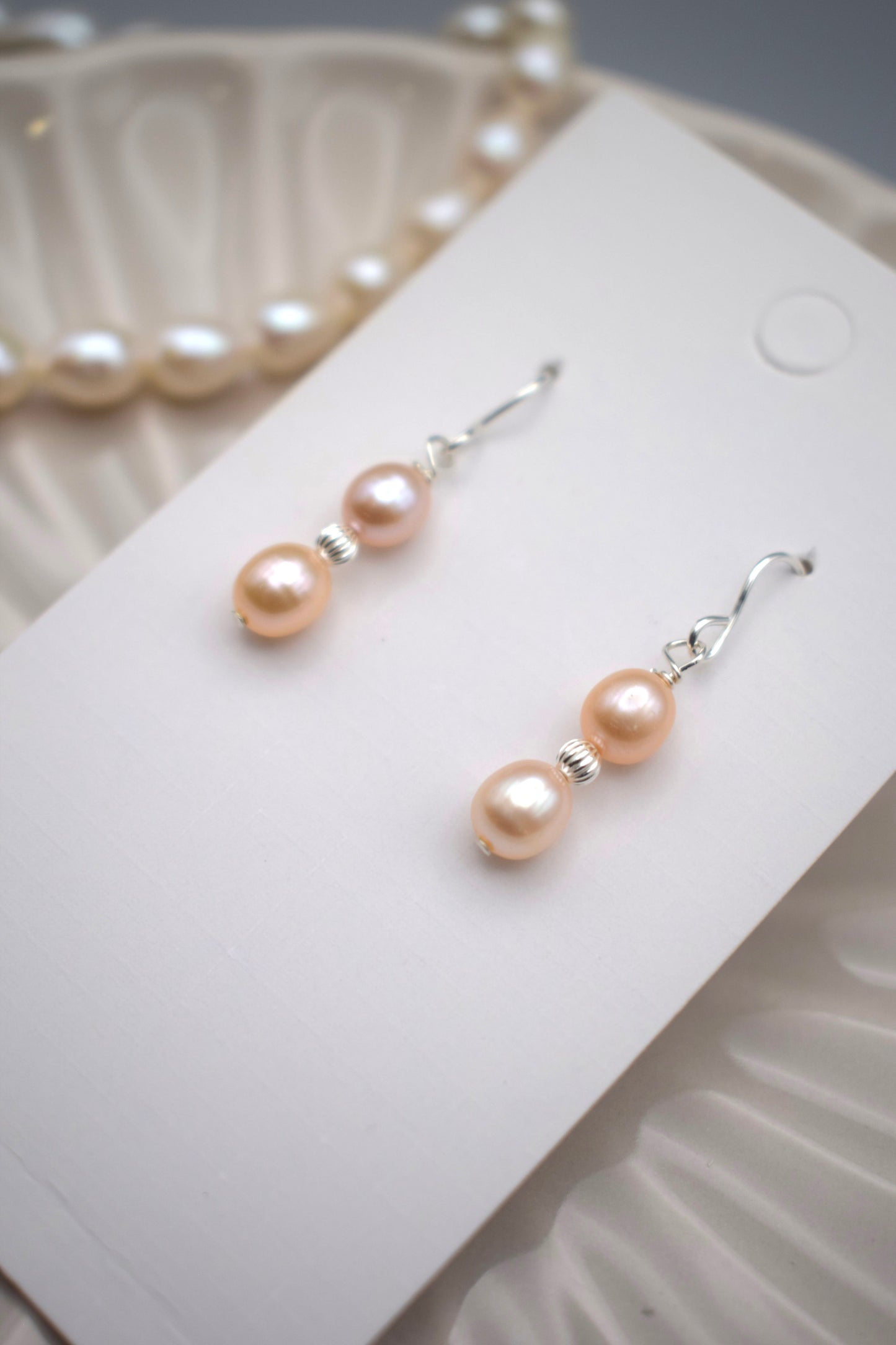 Double Pink Pearl Drop Earrings