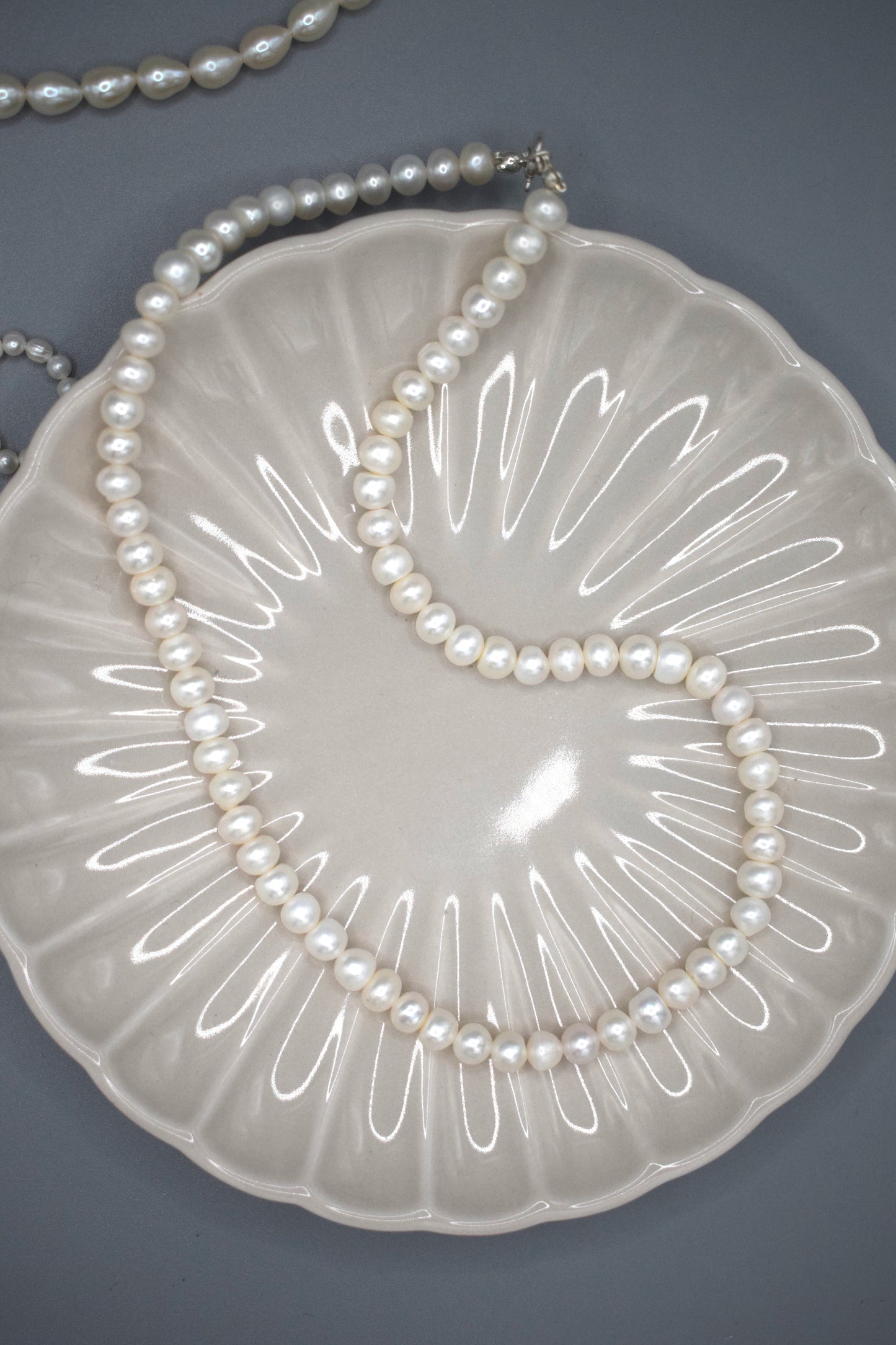 White Button Pearl Necklace